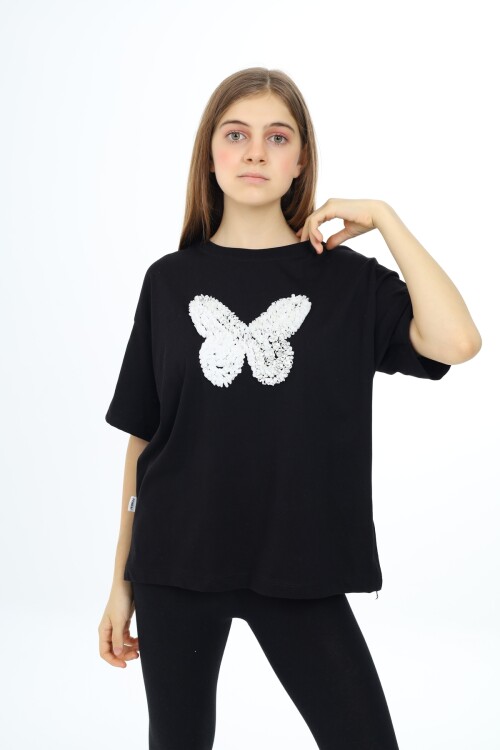 Kız Çocuk Kelebek Baskılı T-Shirt 9-14 Yaş Px037