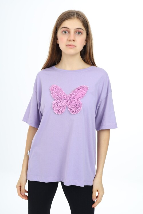 Kız Çocuk Kelebek Baskılı T-Shirt 9-14 Yaş Px037