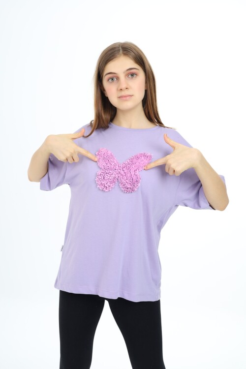 Kız Çocuk Kelebek Baskılı T-Shirt 9-14 Yaş Px037