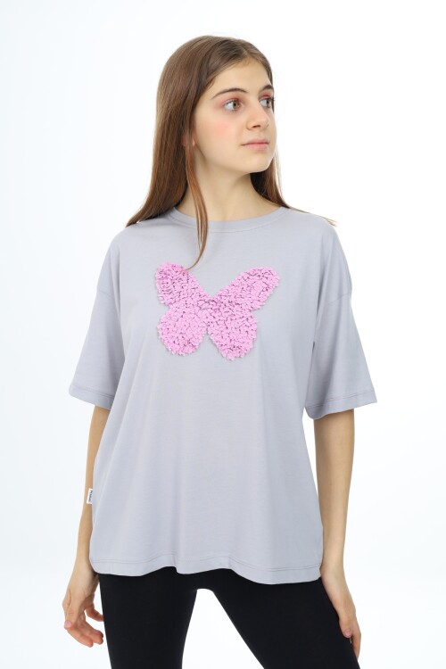 Kız Çocuk Kelebek Baskılı T-Shirt 9-14 Yaş Px037