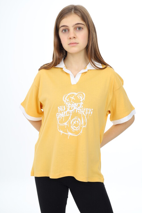 Kız Çocuk Polo Yaka Garnili T-Shirt 9-14 Yaş Lx018