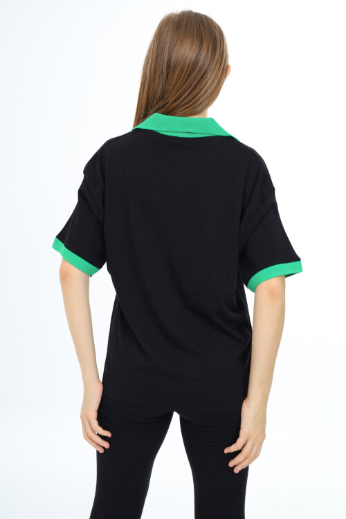 Kız Çocuk Polo Yaka Garnili T-Shirt 9-14 Yaş Lx018