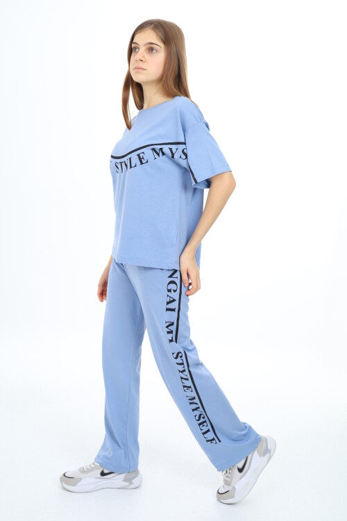 Kız Çocuk Salkım Yazı Baskılı Alt-Üst Takım 9-14 Yaş Px028