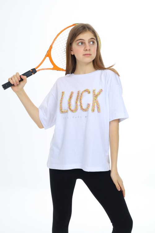 Kız Çocuk Tasarım Yazı Desenli T-Shirt 9-14 Yaş Lx038