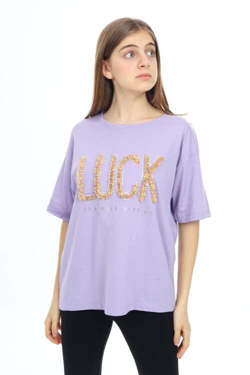 Kız Çocuk Tasarım Yazı Desenli T-Shirt 9-14 Yaş Lx038