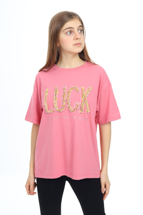 Kız Çocuk Tasarım Yazı Desenli T-Shirt 9-14 Yaş Lx038