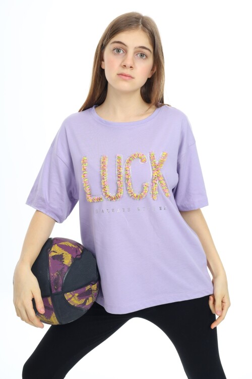 Kız Çocuk Tasarım Yazı Desenli T-Shirt 9-14 Yaş Lx038