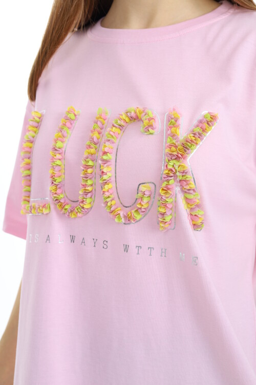 Kız Çocuk Tasarım Yazı Desenli T-Shirt 9-14 Yaş Lx038