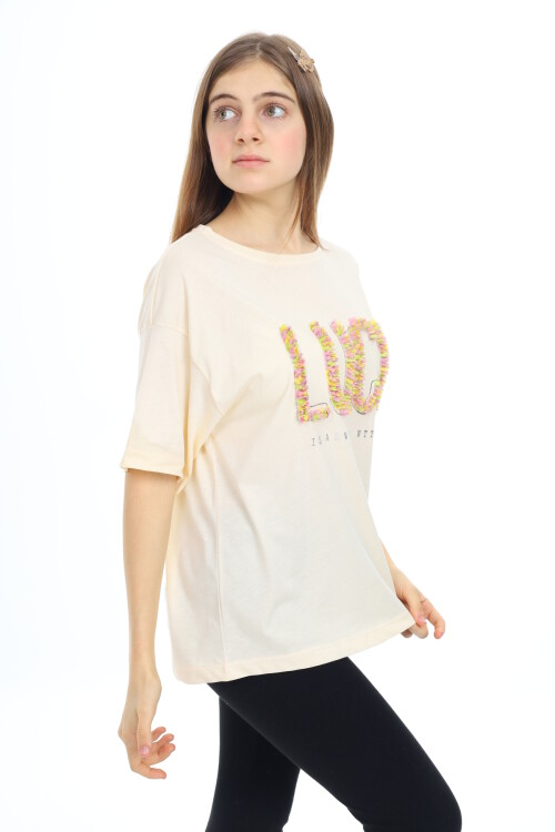 Kız Çocuk Tasarım Yazı Desenli T-Shirt 9-14 Yaş Lx038