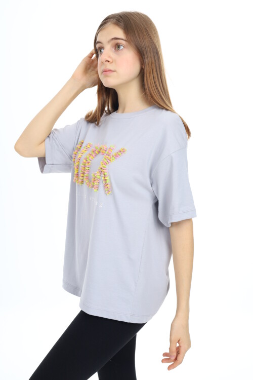 Kız Çocuk Tasarım Yazı Desenli T-Shirt 9-14 Yaş Lx038