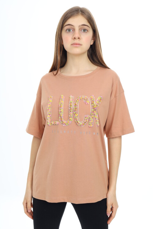 Kız Çocuk Tasarım Yazı Desenli T-Shirt 9-14 Yaş Lx038