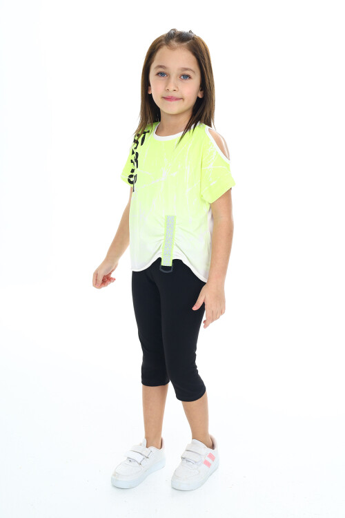 Kız Çocuk Taytlı-Büzgülü-Omuz Panelli Takım 9-14 Yaş 8016