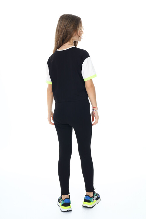 Kız Çocuk Taytlı-Crop-Bloklu-Alt-Üst Takım 9-14 Yaş 8006