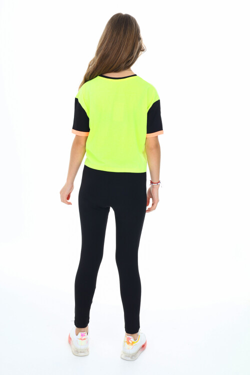 Kız Çocuk Taytlı-Crop-Bloklu-Alt-Üst Takım 9-14 Yaş 8006