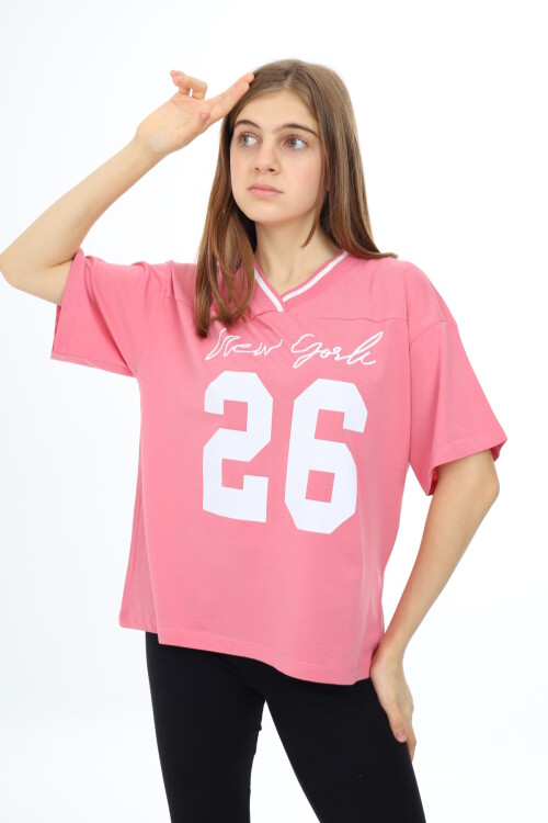 Kız Çocuk V Yaka T-Shirt 9-14 Yaş Lx021