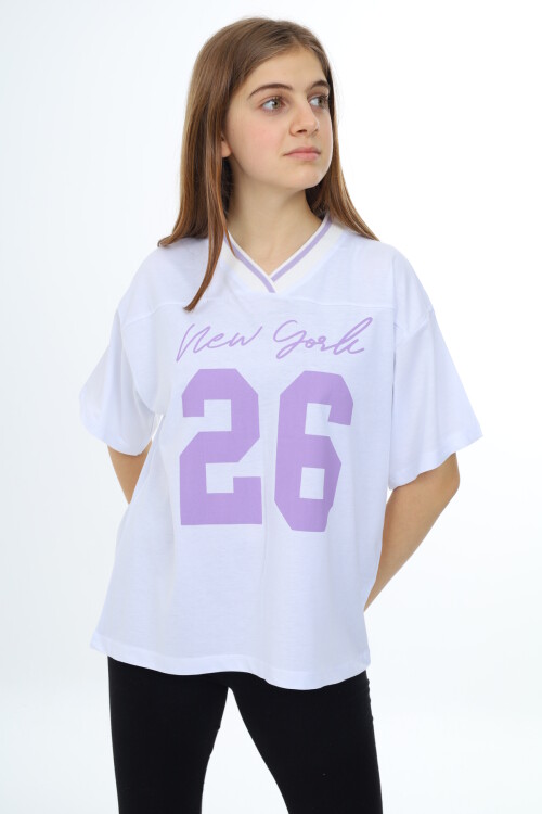 Kız Çocuk V Yaka T-Shirt 9-14 Yaş Lx021