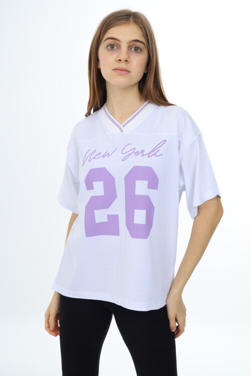 Kız Çocuk V Yaka T-Shirt 9-14 Yaş Lx021