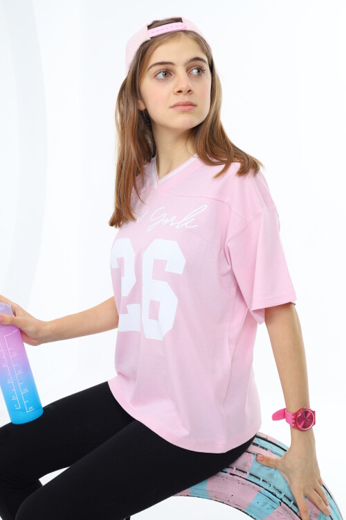 Kız Çocuk V Yaka T-Shirt 9-14 Yaş Lx021