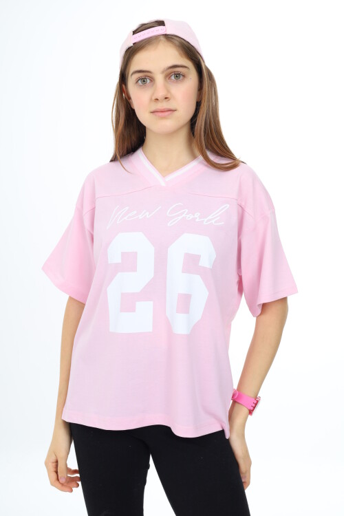 Kız Çocuk V Yaka T-Shirt 9-14 Yaş Lx021