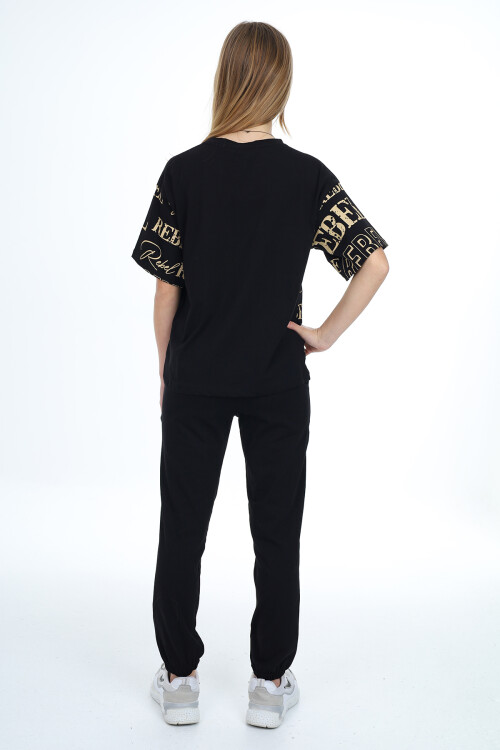 Kız Çocuk Yazı Baskılı Alt-Üst Takım 8-14 Yaş Lx305