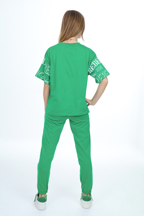 Kız Çocuk Yazı Baskılı Alt-Üst Takım 8-14 Yaş Lx305