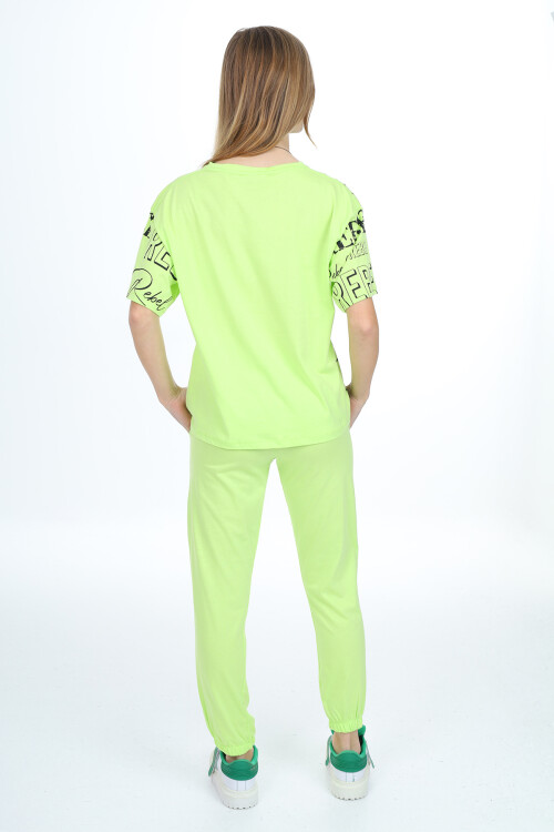 Kız Çocuk Yazı Baskılı Alt-Üst Takım 8-14 Yaş Lx305