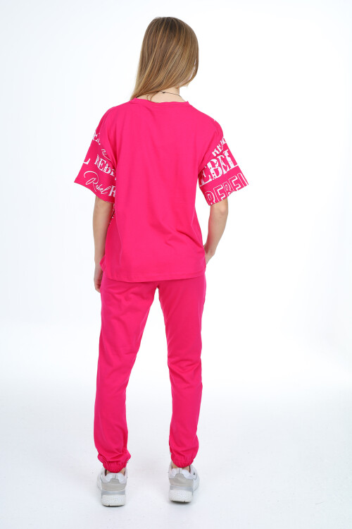 Kız Çocuk Yazı Baskılı Alt-Üst Takım 8-14 Yaş Lx305