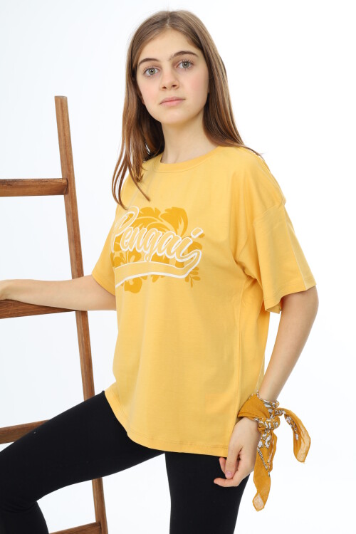 Kız Çocuk Yazı Baskılı T-Shirt 9-14 Yaş Lx001