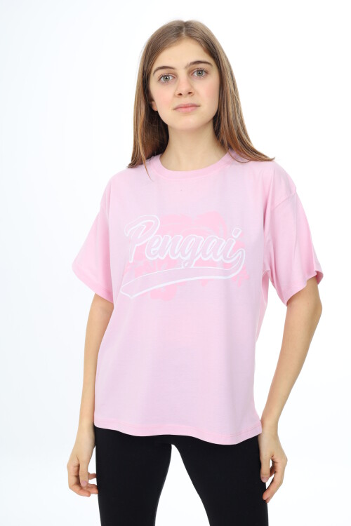 Kız Çocuk Yazı Baskılı T-Shirt 9-14 Yaş Lx001