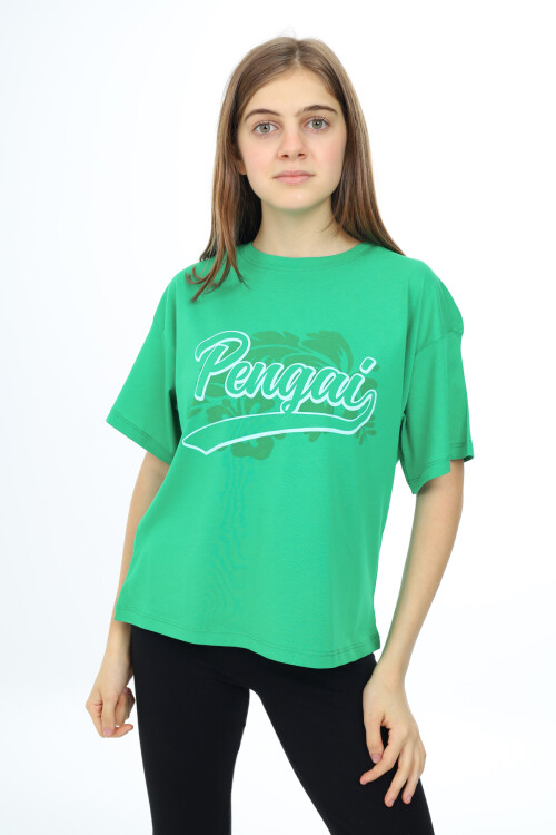 Kız Çocuk Yazı Baskılı T-Shirt 9-14 Yaş Lx001