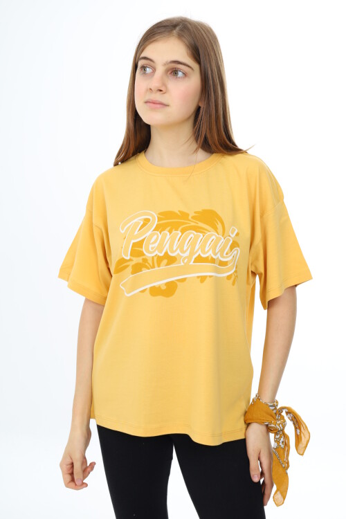 Kız Çocuk Yazı Baskılı T-Shirt 9-14 Yaş Lx001
