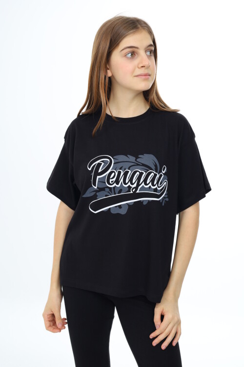 Kız Çocuk Yazı Baskılı T-Shirt 9-14 Yaş Lx001