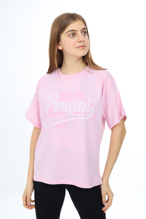 Kız Çocuk Yazı Baskılı T-Shirt 9-14 Yaş Lx001