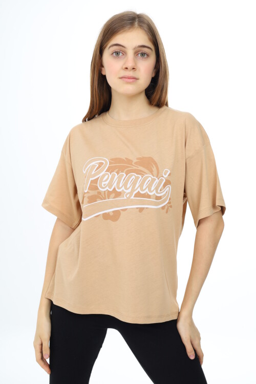 Kız Çocuk Yazı Baskılı T-Shirt 9-14 Yaş Lx001