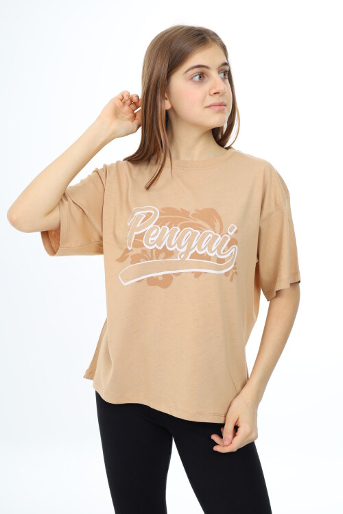 Kız Çocuk Yazı Baskılı T-Shirt 9-14 Yaş Lx001