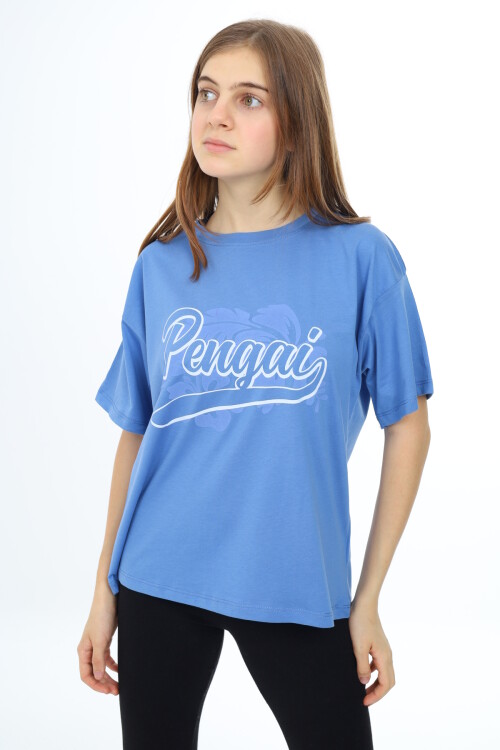 Kız Çocuk Yazı Baskılı T-Shirt 9-14 Yaş Lx001