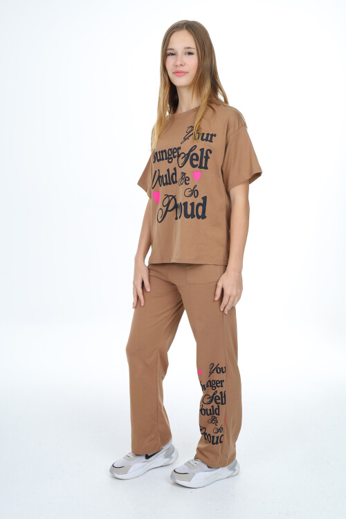 Kız Çocuk Yazı Baskılı Takım 9-14 Yaş LX300