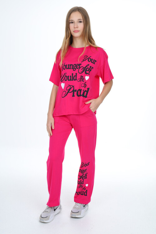 Kız Çocuk Yazı Baskılı Takım 9-14 Yaş LX300