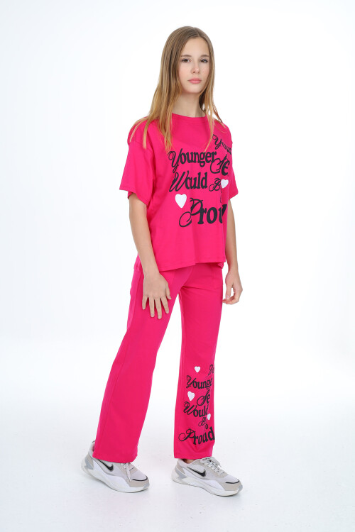 Kız Çocuk Yazı Baskılı Takım 9-14 Yaş LX300