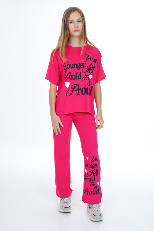 Kız Çocuk Yazı Baskılı Takım 9-14 Yaş LX300