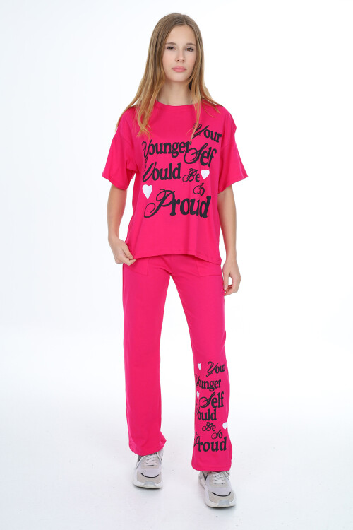 Kız Çocuk Yazı Baskılı Takım 9-14 Yaş LX300
