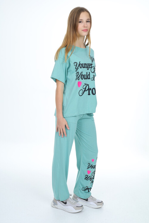 Kız Çocuk Yazı Baskılı Takım 9-14 Yaş LX300