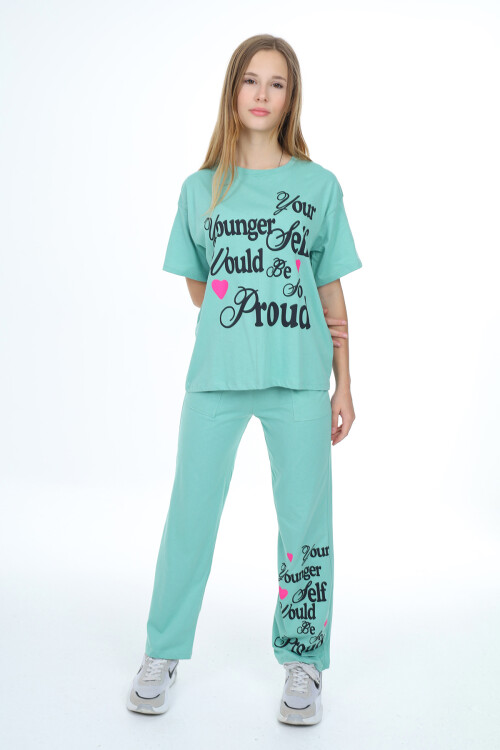 Kız Çocuk Yazı Baskılı Takım 9-14 Yaş LX300