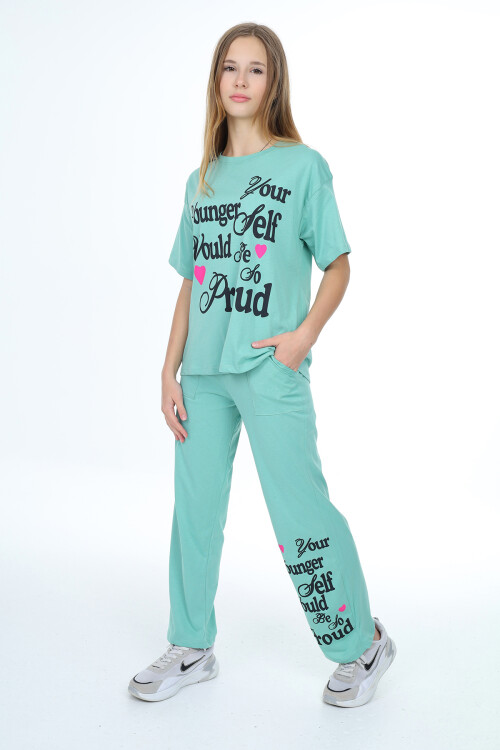 Kız Çocuk Yazı Baskılı Takım 9-14 Yaş LX300