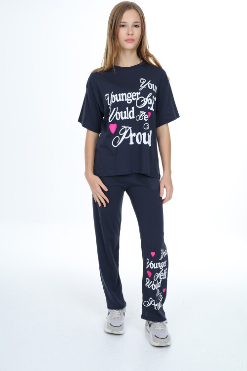 Kız Çocuk Yazı Baskılı Takım 9-14 Yaş LX300