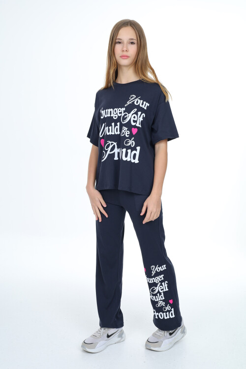 Kız Çocuk Yazı Baskılı Takım 9-14 Yaş LX300