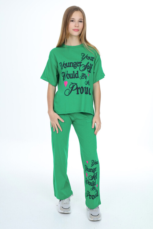 Kız Çocuk Yazı Baskılı Takım 9-14 Yaş LX300