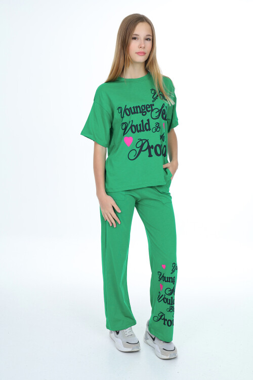 Kız Çocuk Yazı Baskılı Takım 9-14 Yaş LX300