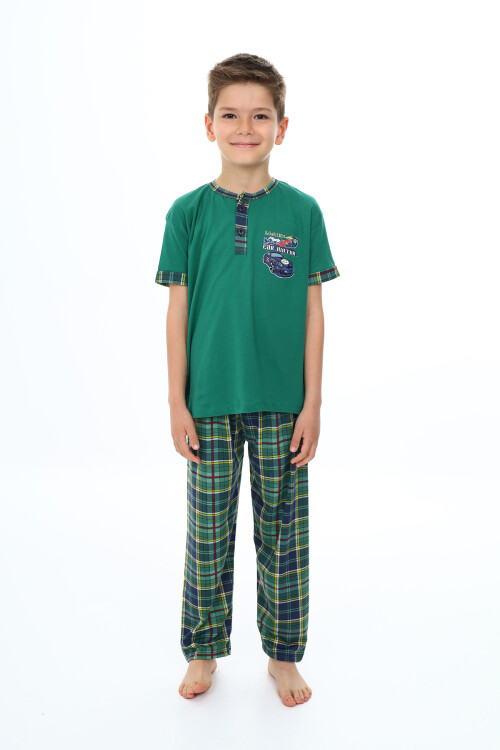 Erkek Çocuk Araba Baskılı Bloklu Pijama Takımı 3-11 Yaş 156-57