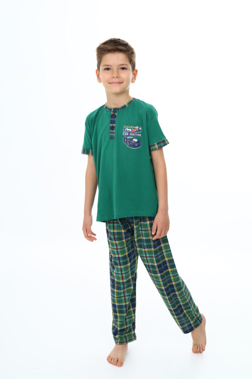 Erkek Çocuk Araba Baskılı Bloklu Pijama Takımı 3-11 Yaş 156-57